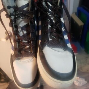 Adidas Black and White High-Tops with Red Laces